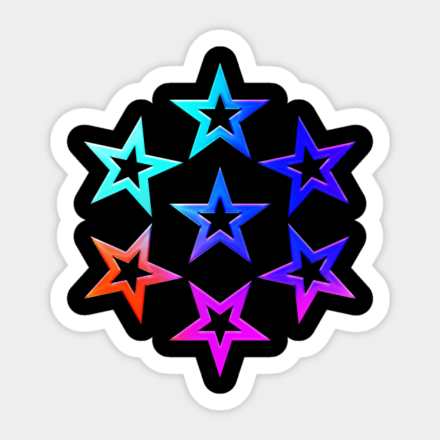Neon Geometric Glyph Mandala Sigil Rune Sign Seal Cool Blue and Violet  - 260 Sticker by Holy Rock Design